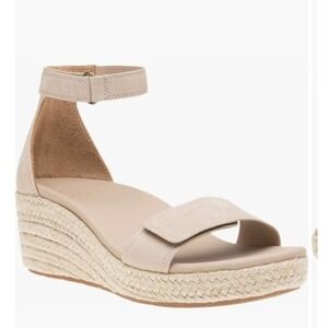 ABEO Riviera Espadrille Wedge Ankle Sandals Beige Leather 9 NEUT NEW